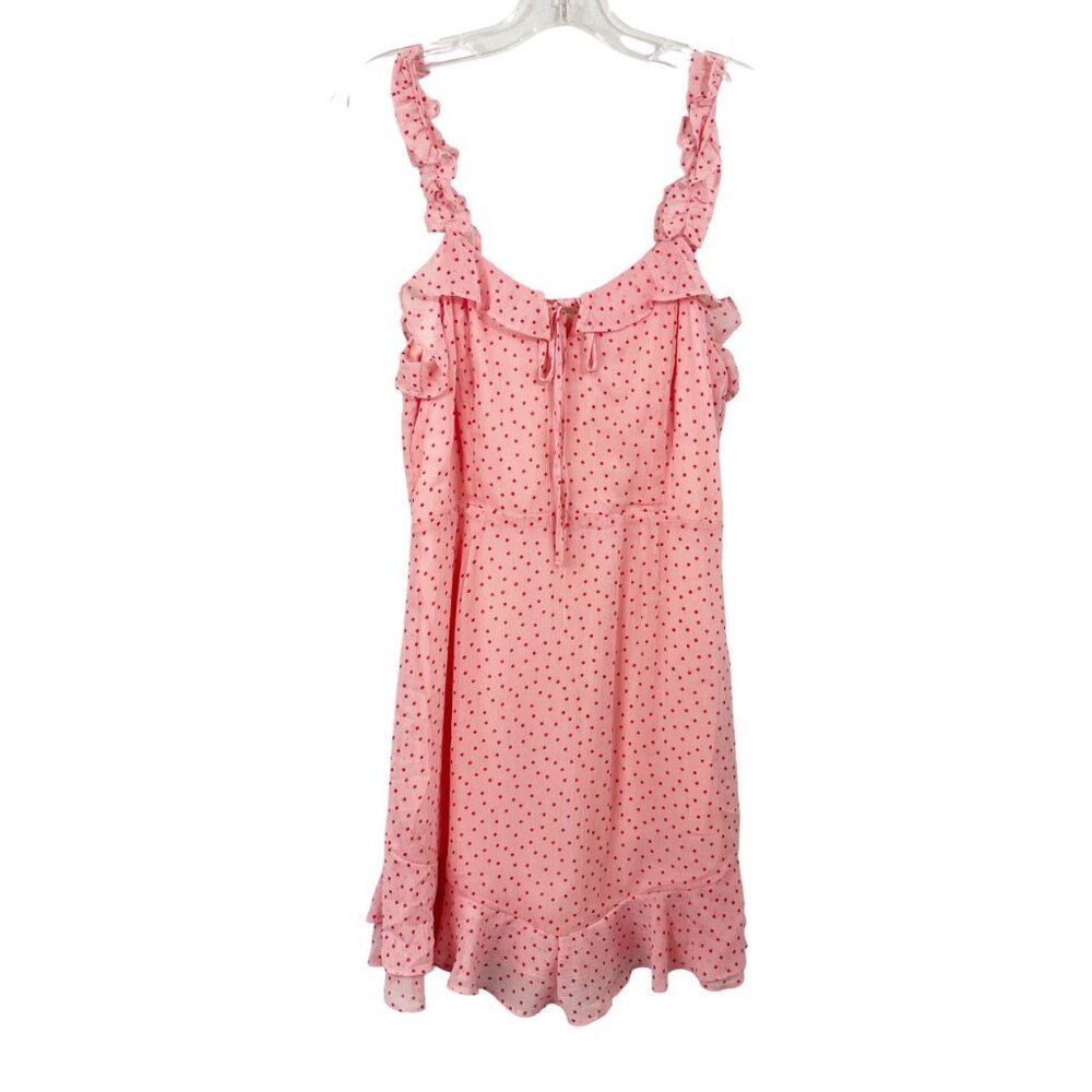 NEW Gianni Bini Pink & Red Polka Dot Ruffle Mini Dress Spring Feminine MEDIUM